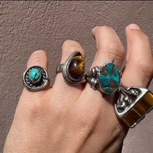 Vintage Navajo Round Turquoise Circle Sterling Silver Ring Size 5.5